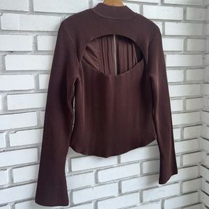 House of CB Cocoa Georgina cut-out stretch knit zip up corset sweater